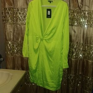 Silk Neon yellow statement dress midi size 1X